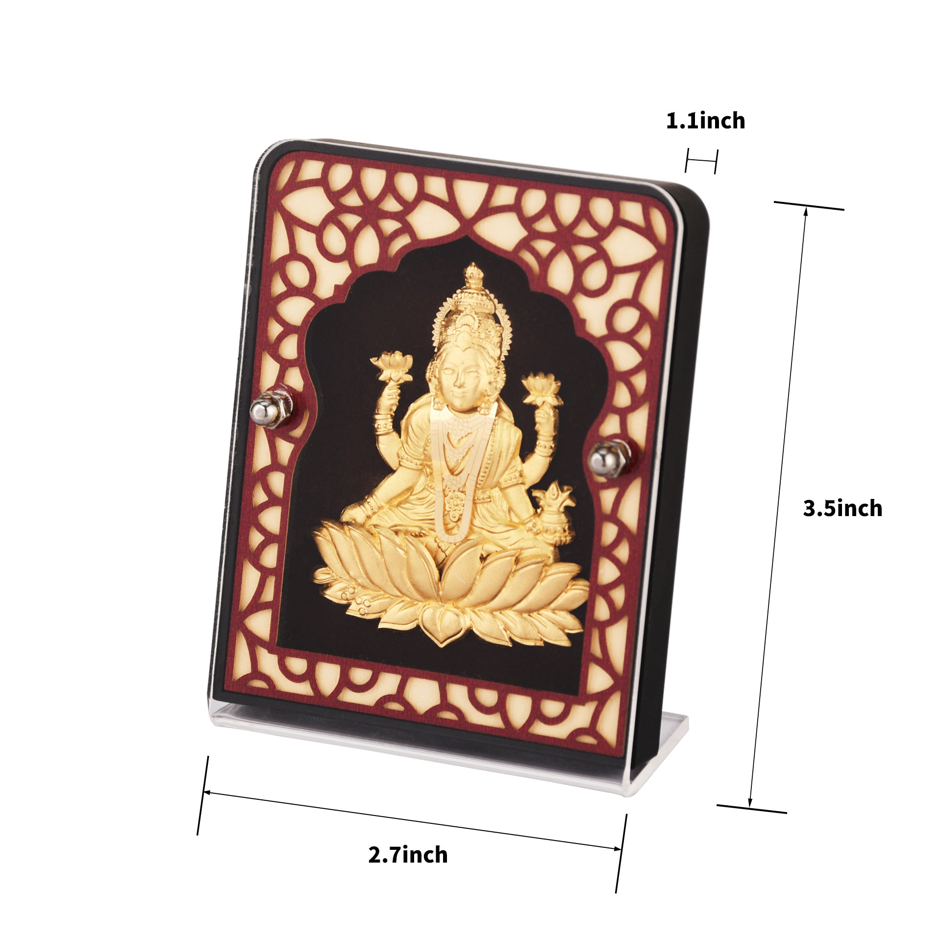 ભારત ભગવાન હિન્દુ ધર્મ ભગવાન 24K ગોલ્ડ પ્લેટેડ લક્ષ્મી સ્ક્રીન ફ્રેમ હેન્ડમેડ દિવાળી ગિફ્ટ ગિલ્ડેડ 2.8 x 3.5